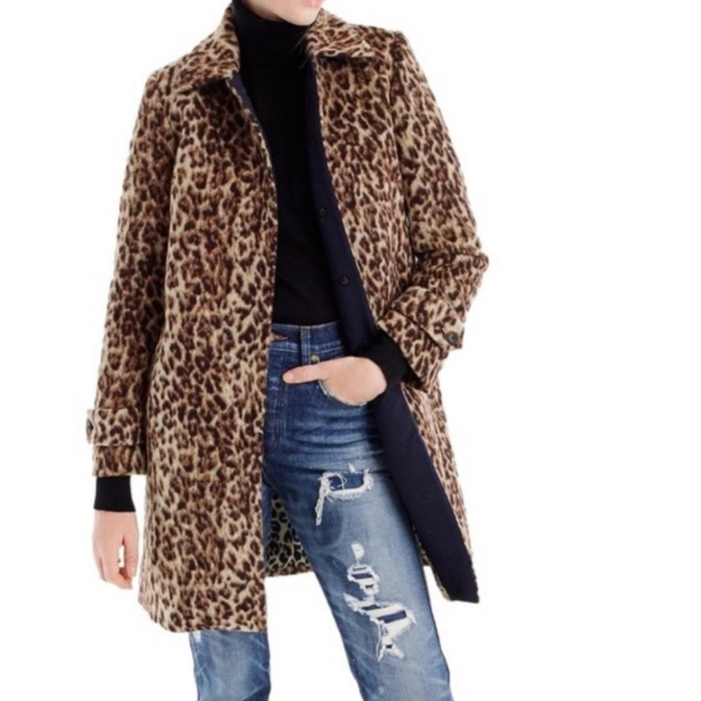 J.Crew Wool Topcoat Jacket Double Snow Leopard